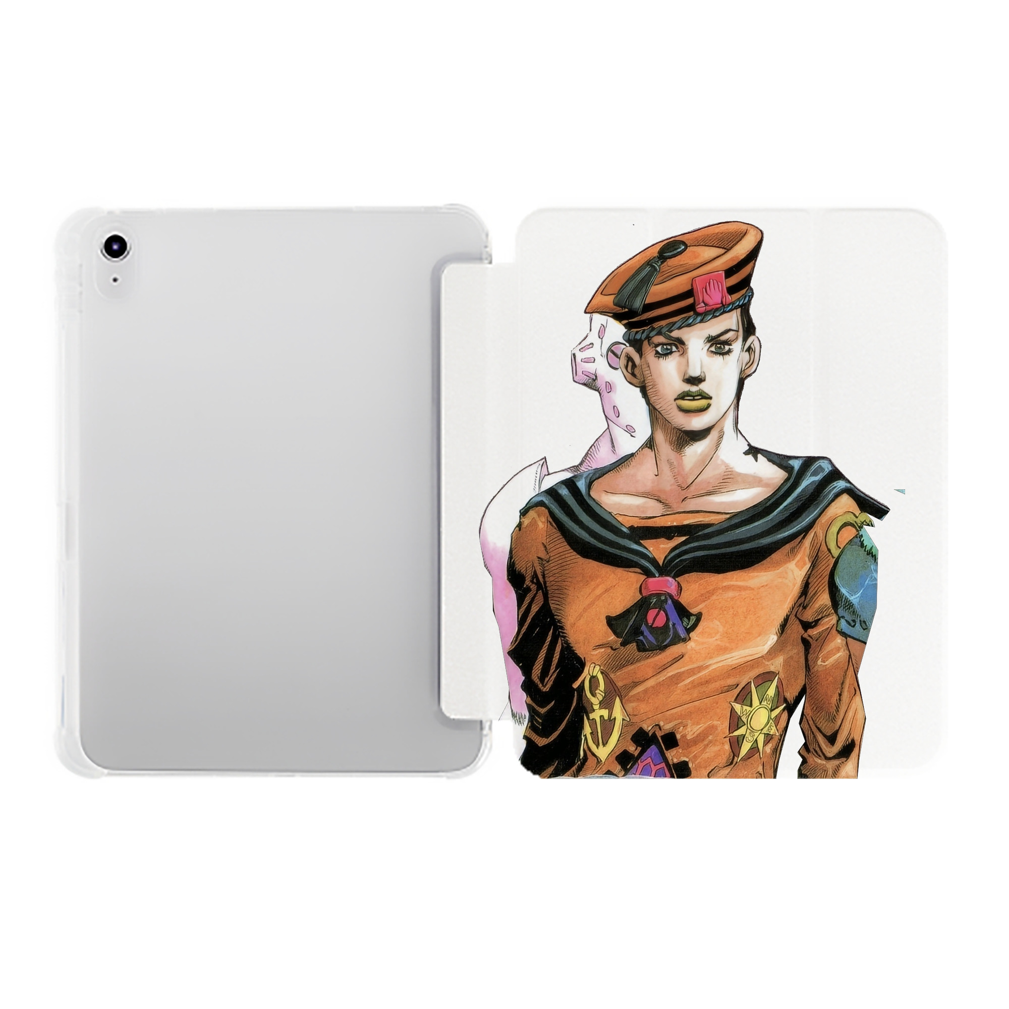 （画像用） ジョジョの奇妙な冒険 東方定助 JoJo's Bizarre Adventure Higashikata Josuke IPad ケース ペン収納付き 三つ折りスタンド PUレザー×シリコン 対応機種9.5/10.5/10.9インチ